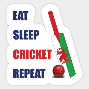 Eat Sleep Cricket Repeat Wales Flag Cricket Bat Sticker